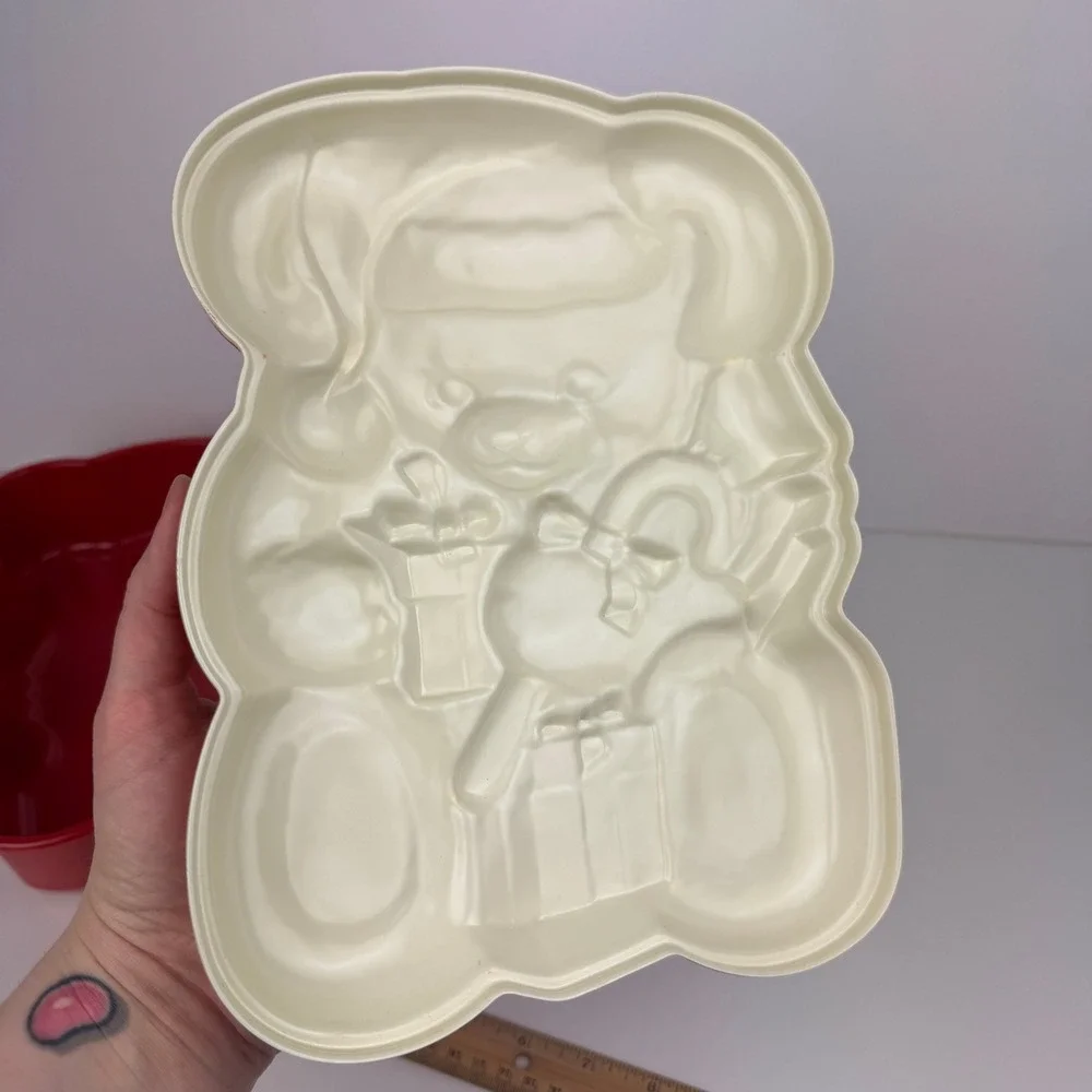 Vtg Teddy‎ Bear Ullman Plastic 3D Collectible Container Christmas Theme w Lid